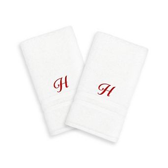 Linum Home Textiles Red Script Denzi Single Letter 2-pack Monogram Hand Towel