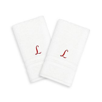 Linum Home Textiles Red Script Denzi Single Letter 2-pack Monogram Hand Towel