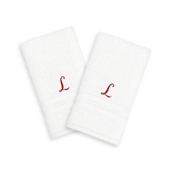 Linum Home Textiles Red Script Denzi Single Letter 2-pack Monogram Hand Towel
