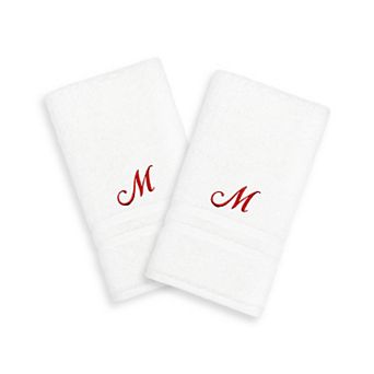 Linum Home Textiles Red Script Denzi Single Letter 2-pack Monogram Hand Towel
