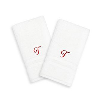 Linum Home Textiles Red Script Denzi Single Letter 2-pack Monogram Hand Towel