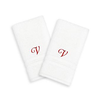 Linum Home Textiles Red Script Denzi Single Letter 2-pack Monogram Hand Towel