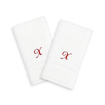 Linum Home Textiles Red Script Denzi Single Letter 2-pack Monogram Hand Towel