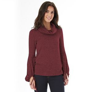 Juniors' IZ Byer Cowlneck Tie Sleeve Top