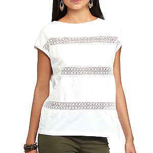 Petite Chaps Lace Striped Top