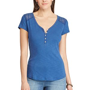 Petite Chaps Lace Yoke Henley