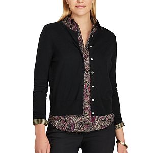 Petite Chaps Button-Front Cardigan