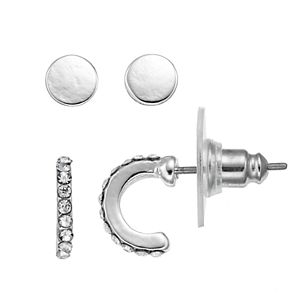Chaps Nickel Free Round Stud & Half Hoop Earring Set