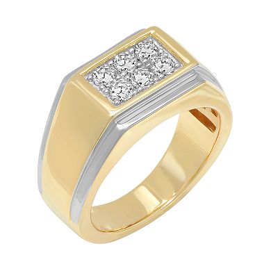 Men's Two Tone Sterling Silver Cubic Zirconia Double Row Ring