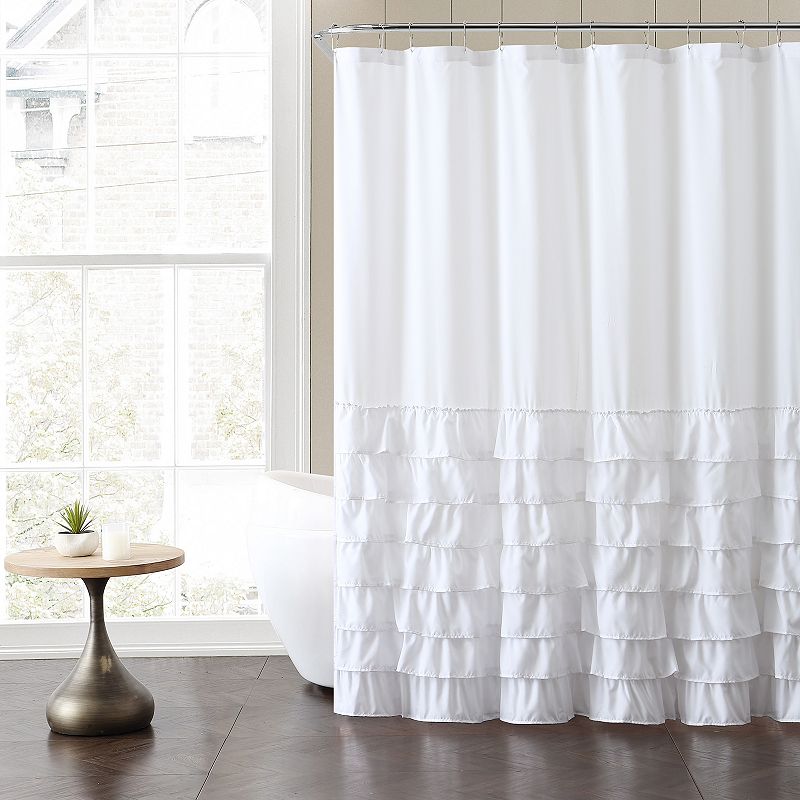 72"X72" Melanie Ruffle Shower Curtain White - VCNY: Polyester, Water-Resistant, Microfiber Texture, Machine Washable