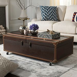 Safavieh Faux-Crocodile Wine Rack Storage Trunk Coffee Table!
