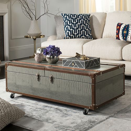 Safavieh FauxCrocodile Wine Rack Storage Trunk Coffee Table