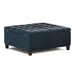 Simpli Home Milltown Small Ottoman Bench in Distressed Black Faux Leather