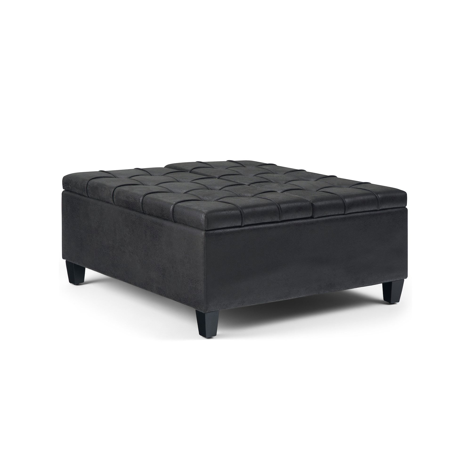 Simpli Home Harrison Coffee Storage Ottoman, Distressed Black