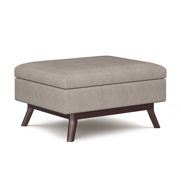 Simplihome Small Linen Coffee Table Ottoman, Owen, Natural