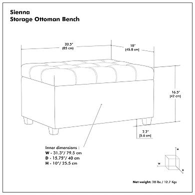 Simpli Home Sienna Storage Ottoman Bench