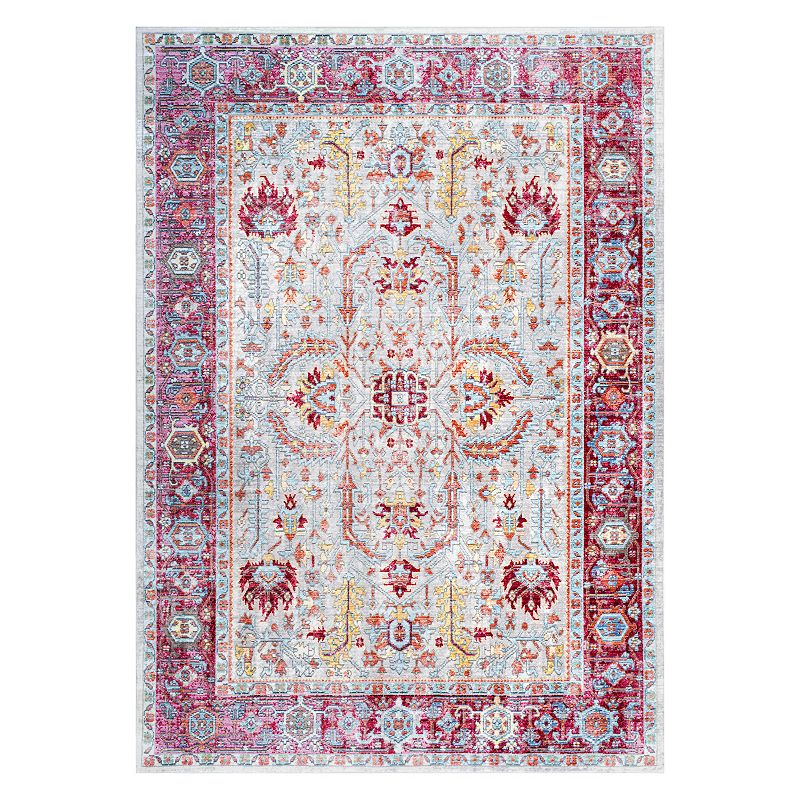 nuLOOM Vivid Silk Edra Vintage Persian Framed Floral Rug, Pink, 5X7.5 Ft