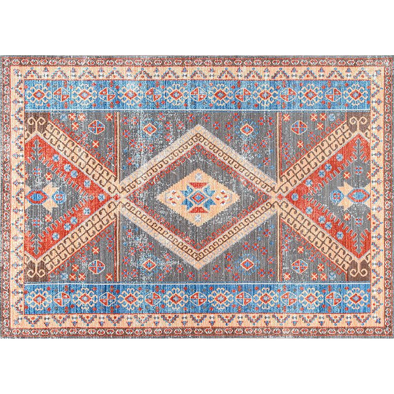 nuLOOM Vivid Silk Renda Tribal Framed Medallion Rug, Grey, 8X11 Ft