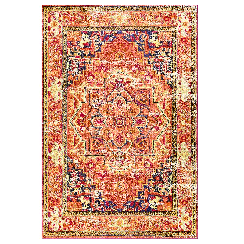 nuLOOM Casablanca Mackenzie Vintage Framed Floral Rug, Orange, 8X11 Ft