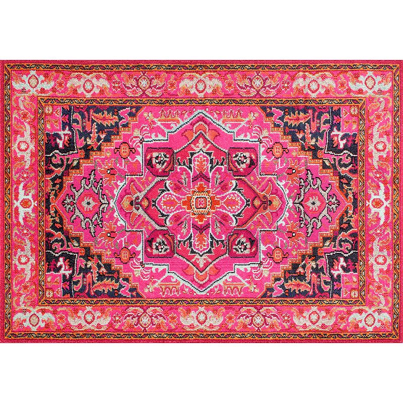 nuLOOM Casablanca Mackenzie Vintage Framed Floral Rug, Pink, 6.5X9 Ft