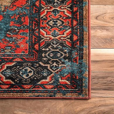 nuLOOM Giza Lavonna Tribal Distressed Framed Medallion Rug