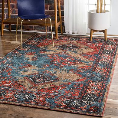 nuLOOM Giza Lavonna Tribal Distressed Framed Medallion Rug