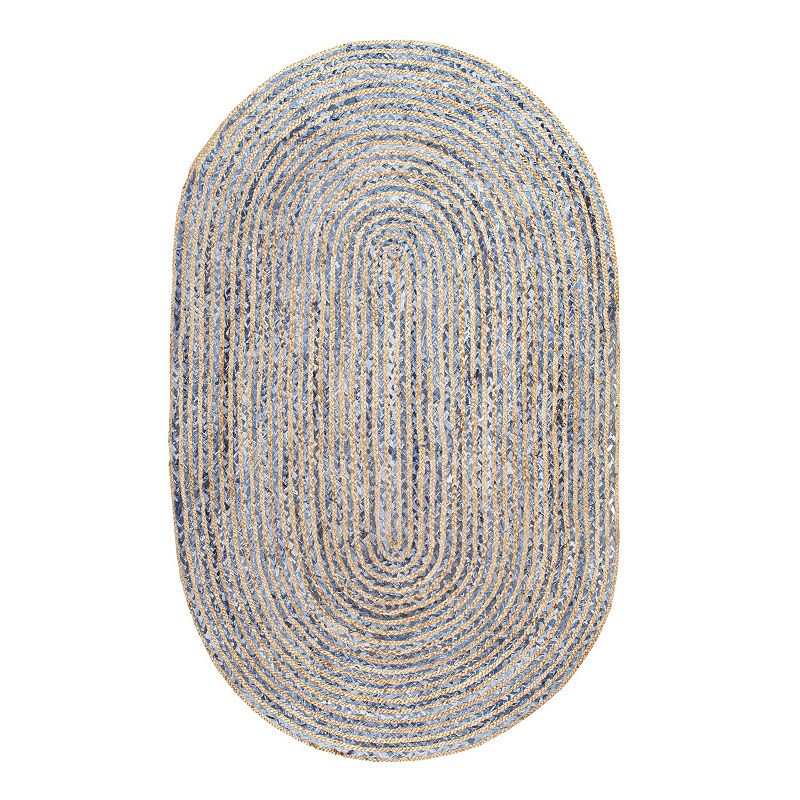 nuLOOM Dune Road Dara Striped Braided Jute Blend Rug, Blue, 8Ft Rnd