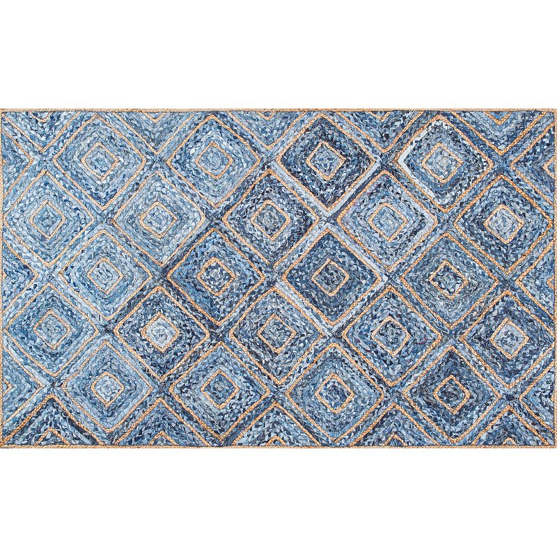 nuLOOM Dune Road Rima Diamonds Geometric Braided Jute Blend Rug, Blue, 4X6 