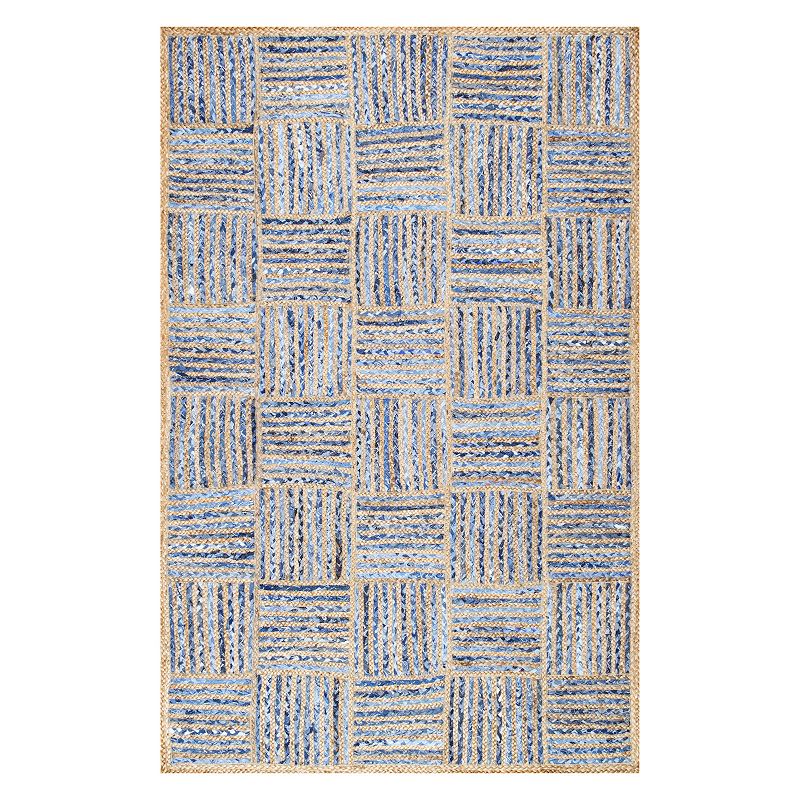 nuLOOM Dune Road Elva Geometric Braided Jute Blend Rug, Blue, 2.5X8 Ft