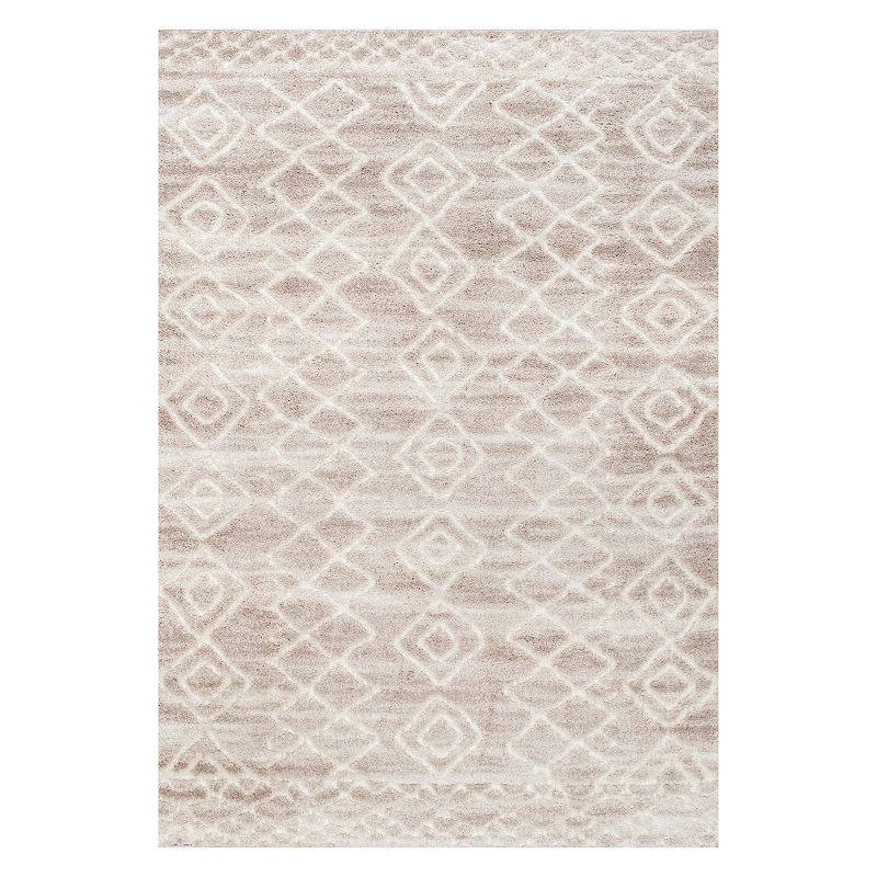 nuLOOM New Berber Vinita Moroccan Diamonds Geometric Shag Rug, Lt Beige, 5X7.5 Ft