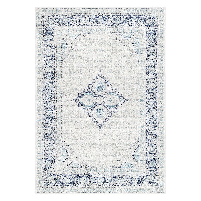 nuLOOM Bodrum Pauley Vintage Framed Floral Rug, Light Blue, 8X10 Ft