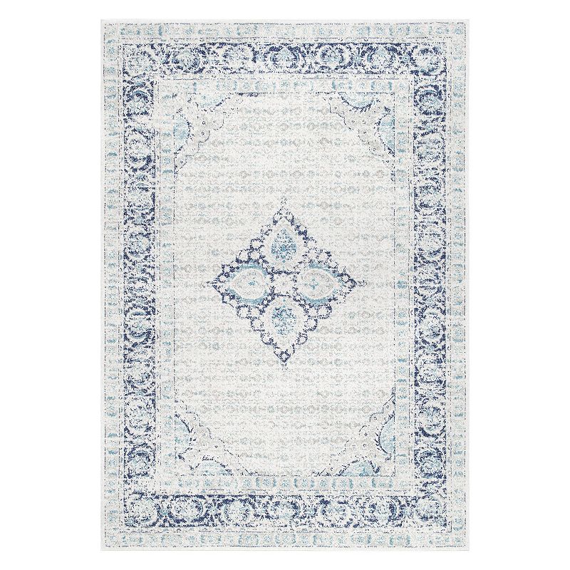 nuLOOM Bodrum Pauley Vintage Framed Floral Rug, Light Blue, 8X10 Ft