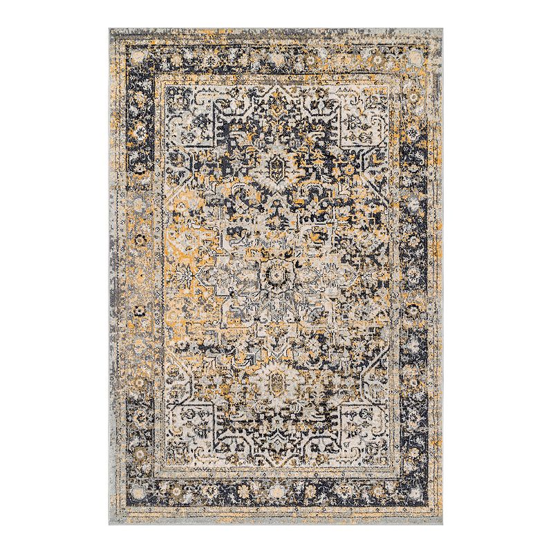 nuLOOM Bodrum Raylene Vintage Persian Framed Floral Rug, Yellow, 8Ft Sq