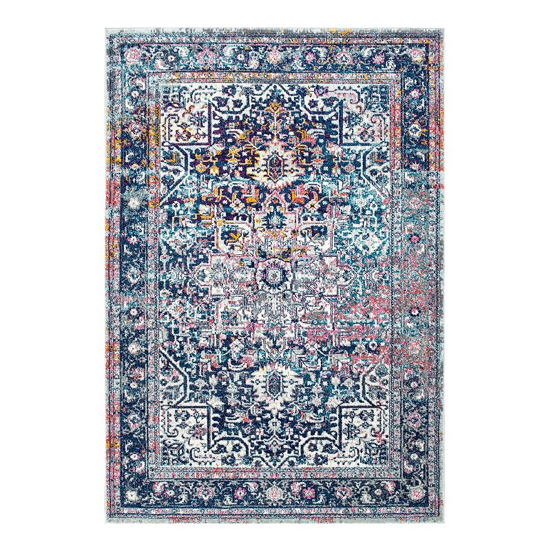 nuLOOM Bodrum Raylene Vintage Persian Framed Floral Rug, Blue, 12X18 Ft