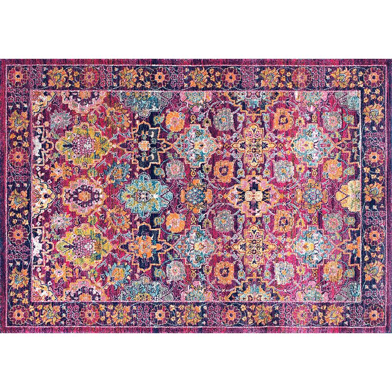 nuLOOM Bodrum Leilani Persian Framed Floral Rug, Brt Pink, 2.5X8 Ft
