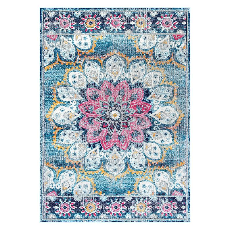 nuLOOM Bodrum Kiyoko Vintage Floral Rug, Turquoise/Blue, 6.5X9 Ft