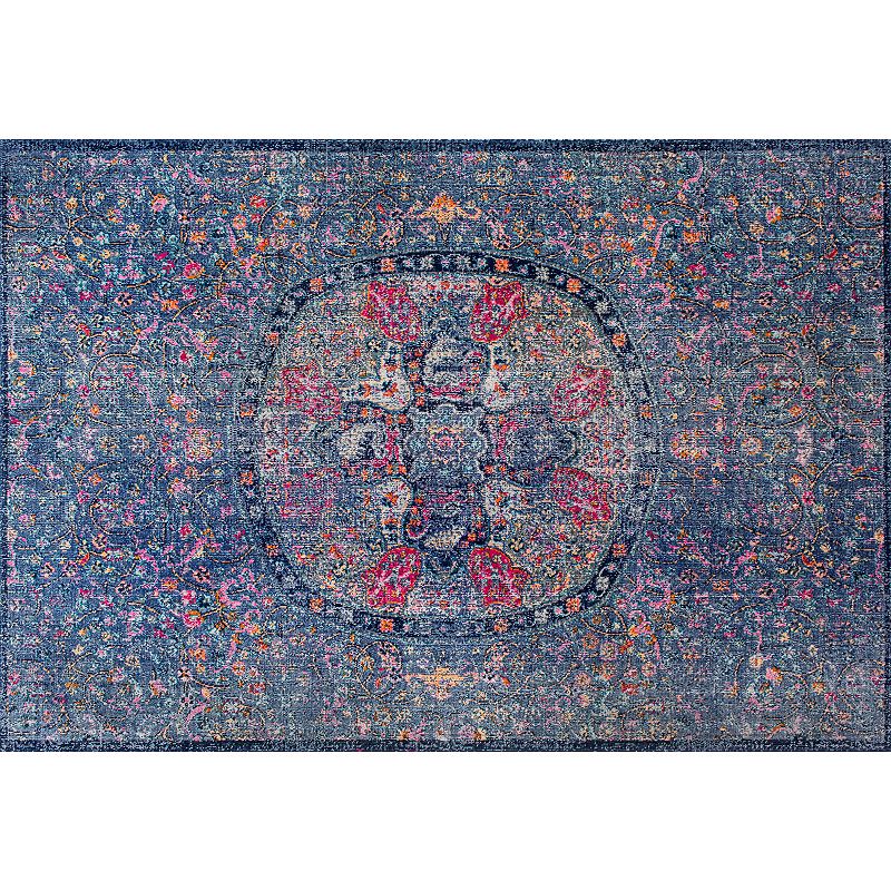 nuLOOM Stone Washed Mandala Celina Floral Rug, Blue, 4X6 Ft