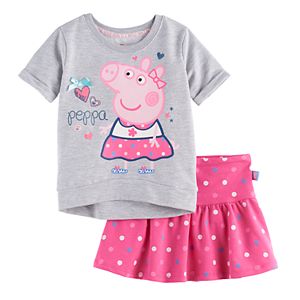 Toddler Girl Peppa Pig Graphic Sweatshirt & Polka-Dot Skirt Set!
