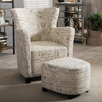 Baxton Studio Benson Script Arm Chair & Ottoman 2 pc Set