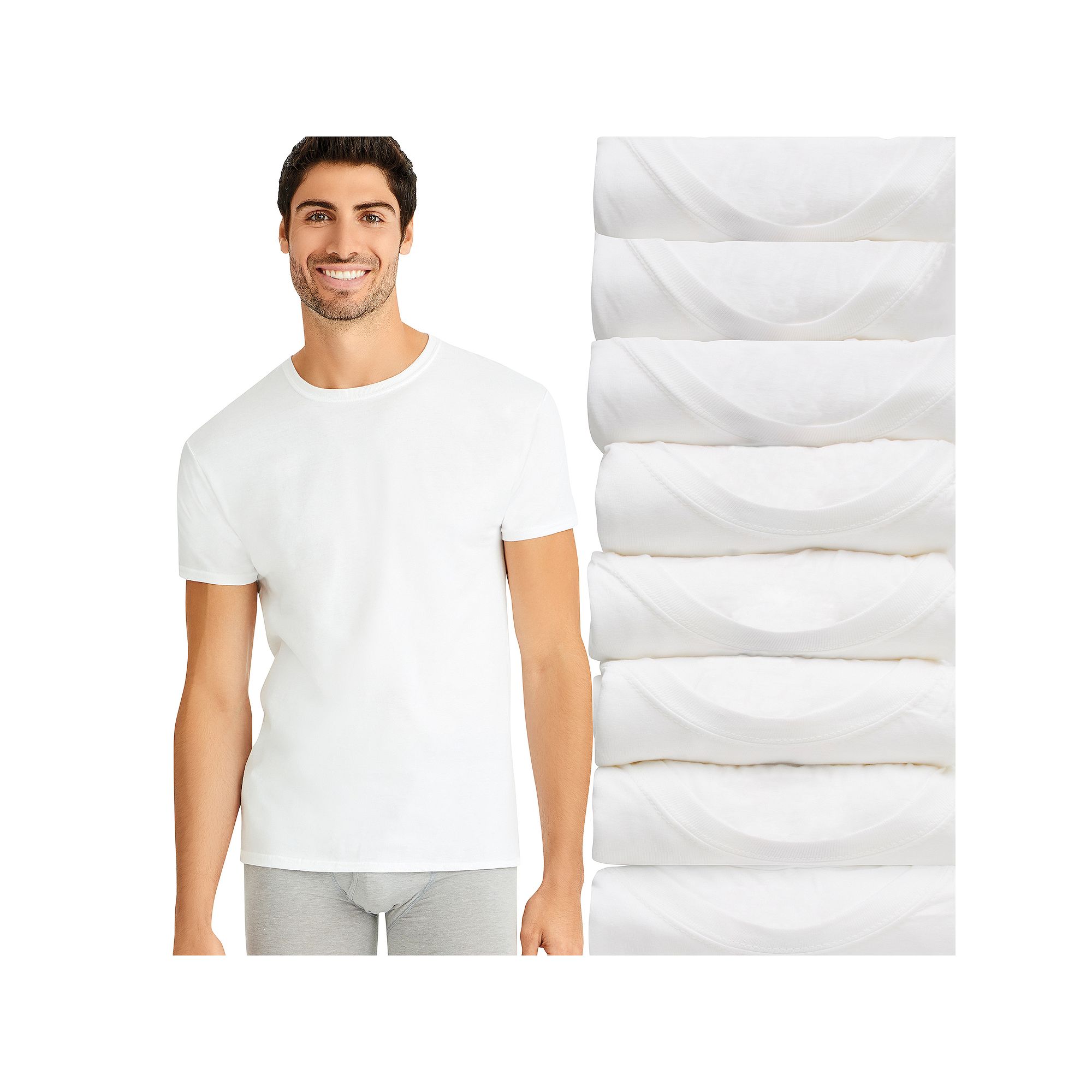 Hanes Ultimate 6+2 Bonus Pack Mens ComfortSoft White Crewneck Undershirt, 
