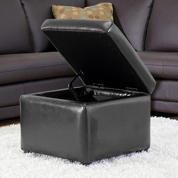 Black faux deals leather storage ottoman