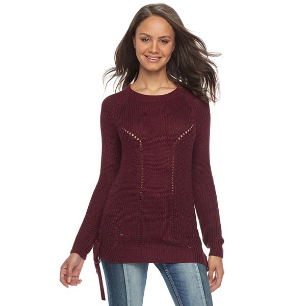 Juniors' SO® Lace-Up Tunic Sweater