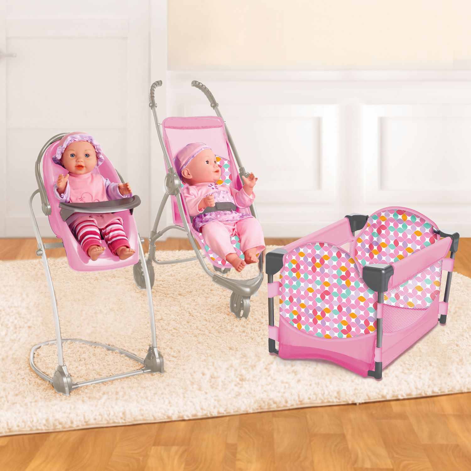 doll stroller high chair set