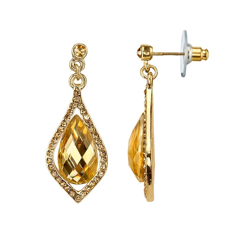 1928 Faceted Stone Caged Teardrop Earrings, Womens, Yellow