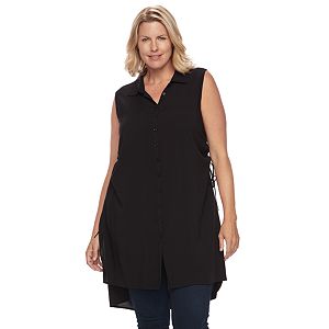Plus Size Design 365 Lace-Up High-Low Hem Tunic