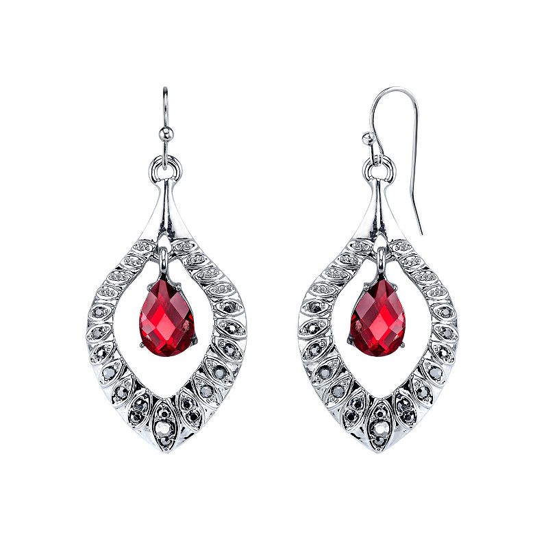 1928 Orbital Faceted Teardrop Earrings, Womens, Red