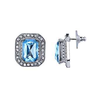 1928 Nickel Free Faceted Stone Rectangle Halo Stud Earrings