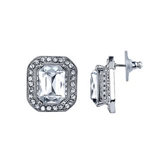 1928 Nickel Free Faceted Stone Rectangle Halo Stud Earrings