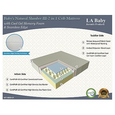 LA Baby Baby's Natural Slumber III 2-in-1 Crib Mattress with Cool Gel Memory Foam & Seamless Edge