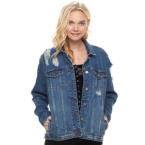 Juniors' Love, Fire Oversized Ripped Jean Jacket